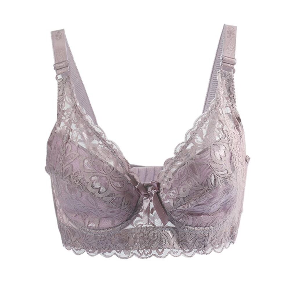 Floral Lace Cotton Cup Front Adjustable Straps Plus Size Bra Plum